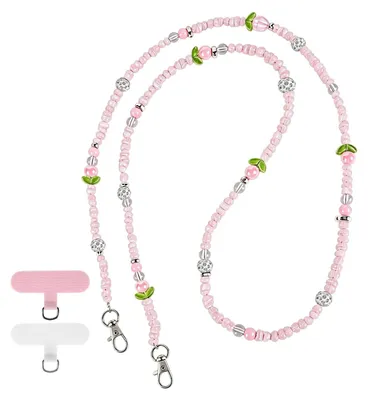 Productafbeelding van Universele Telefoonkoord met Roze Kristaleffect Parels