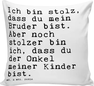 Produktbild von Mr. & Mrs. Panda Motivkissen Ich bin stolz, dass... - Weiß - Geschenk, Kleines Kissen, Onkel, Deko, Lounge, Geburt, Lustige Sprüche, kuschelkissen 40x40, Spruch, stolz