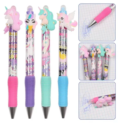 Produktbild von Einhorn Radierbarer Stift mit Radiergummi, Gel, automatisch, BLAUE TINTE, schulgeeignet, 0,5 mm