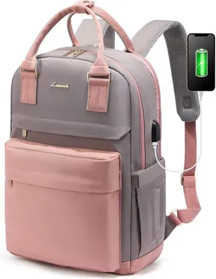 Immagine prodotto di Zaino da donna rosa per laptop da 15,6 pollici, con porta USB e impermeabile
