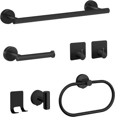 Produktbild von Badregal 7-teiliges Badezimmer-Zubehör-Set, Edelstahl-Badezimmer-Hardware-Set, mattschwarzes Badezimmer-Turmregal-Set, inklusive 40 cm Handtuchhalter,