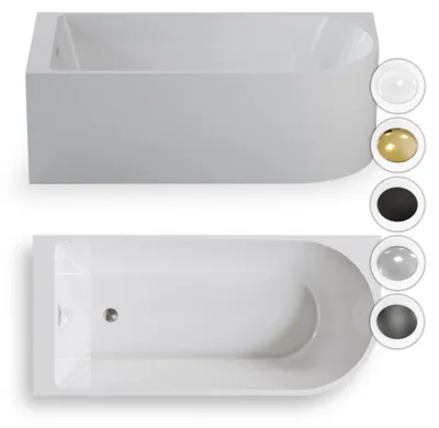 Zdjęcie produktu dla Wanna wolnostojąca przyścienna NAROŻNA PORTO LEWA 150 x 78 cm biała system przelewowy