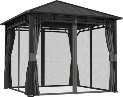 Produktbild von Pavillon 3 x 3 m Wasserdicht Stabil Winterfest Gartenpavillon mit Seitenteile, Netze, Haken Hardtop Dunkelgrau