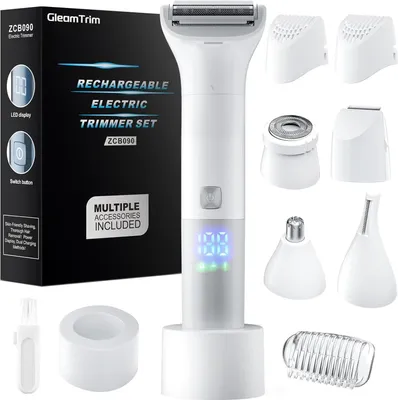 Produktbild von 5-in-1 Elektrorasierer für Damen mit Bikini-Trimmer, LED-Batterieanzeige, Nass/Trocken, IPX7 wasserdicht