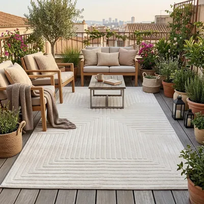 Produktbild von In & Outdoor Teppich Flachgewebe Classy Creme Karo, Größe:120x170 cm