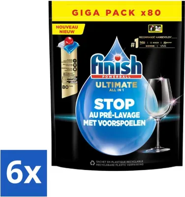 Produktbild von Finish – Powerball – Geschirrspülmittel – Ultimatives All-in-1 – Klarspüler – 80 Spülgänge - Vorteilspack - 6 Stücke