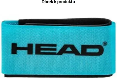 A close-up of a turquoise HEAD branded item, possibly a strap or band, with black trim.