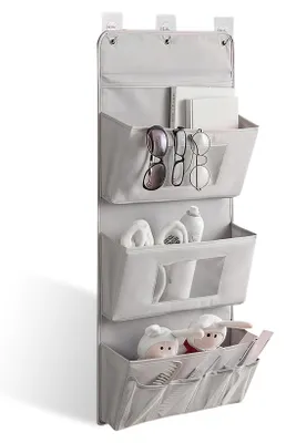 Image de Organiseur mural à 3 niveaux, 40 x 90 cm – Organiseur mural pliable en tissu Oxford avec 3 compartiments et 3 crochets, organiseur de porte sans perçage, rangement pour la salle de bain, l'armoire et derrière les portes