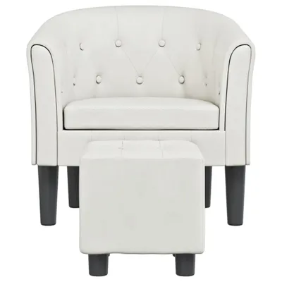 Image de vidaXL Fauteuil club avec repose-pieds Blanc Similicuir