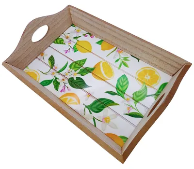 Produktbild von Holztablett Zitrone 23x15 cm – Serviertablett aus Holz mit sommerlichem Zitronen-Motiv, Deko-Tablett Natur-gelb-weiß für Küche, Balkon, Frühstück – Logbuch-Verlag