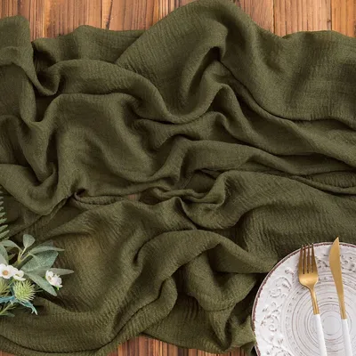 Produktbild von Tischläufer Musselin Olivgrün 80 x 400 cm Käsetuch Stoff Hochzeit