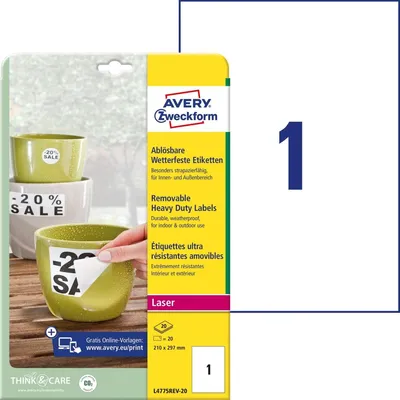Obrázek produktu pro Avery L4775REV-20, Bílá, Obdélník, Permanentní, Polyester, Matný, 1 kusů