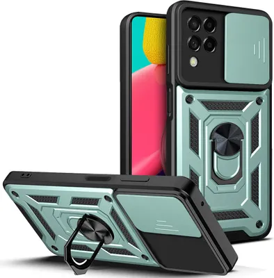 Produktbild von Galaxy M33 5G Hülle mit Ring Ständer Halter Dia Kameraschutz TPU PC Schutzhülle für Samsung Galaxy M33 5G Grün