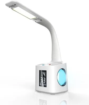 Image de Lampe de chevet LED pour la nuit avec intensité réglable, calendrier, réveil, fonction de recharge USB et protection contre la lumière bleue, pour la chambre d'enfant.
