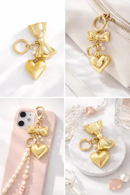 Immagine prodotto di Portachiavi, portafoni, ciondolo a forma di fiocco, perla, cuore, portachiodi. Yehwang