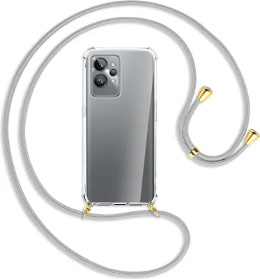 Produktbild von Handykette Backcover-Schutzhülle mit Band (Metall goldfarben) für Realme GT2 Pro (RMX3301,RMX3300) - silbergrau