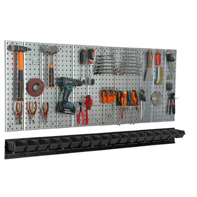 Produktbild von Werkzeugwand 156x72cm Metall Lagersystem mit Werkzeughaltern Werkzeughaken und 18 Stapelboxen schwarz Garage Lochbrett Werkstatt  Steckbrett Elektrowerkzeuge Lochwand