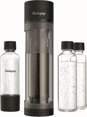 Immagine prodotto di Gorgogliatore d'acqua SODAPOP Logan nero opaco, 1x 850ml + 1x 600ml vetro + 1x 850ml PET, SENZA bombola di CO²