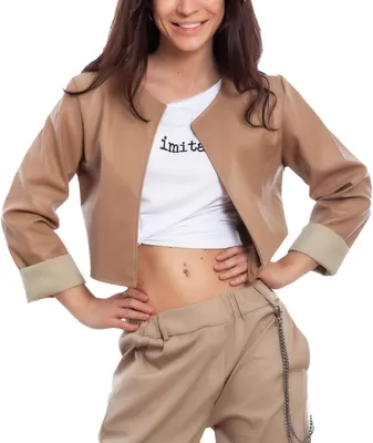 Productafbeelding van Damesbolero van kunstleer zonder sluiting, kort model in beige