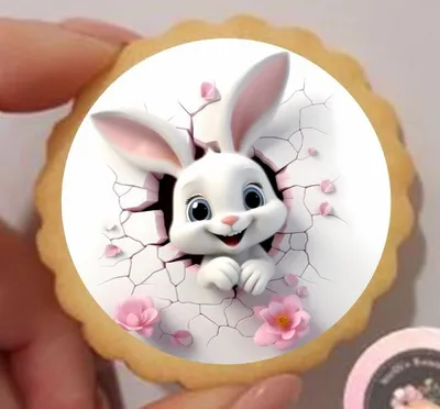 Produktbild von Hase weiß mit rosa Blümchen rund  Keks / Cupcake Aufleger 1 Seite A4 Saracino Cake Paper - leicht raue Oberfläche keine - einfach selber ausschneiden 3,8 cm 35 Stk.