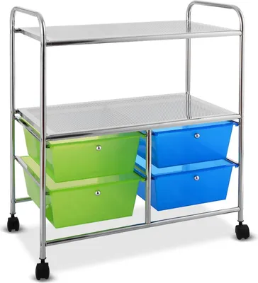 Immagine prodotto di Carrello con ruote Carrello da cucina con ruote da bagno a 4 cassetti con ruote 58,5 x 37 x 75 cm blu e verde