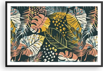 Produktbild von Gerahmtes Poster - Schwarzer Rahmen - Blätter modern bunt - 91,5x61 cm - Wand Bild - Wanddeko - Wandbilder - Kunstposter - Wandposter - Bilderrahmen - Bilder - Kunstdruck - P2BAA91x61-4630
