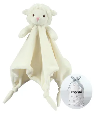 Immagine prodotto di Coperta morbida per neonati, peluche confortevole, soffice e lavabile, forma di un agnellino color avorio, dimensioni 34 x 34 cm