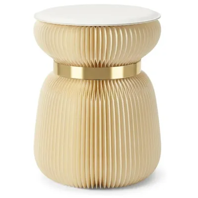 Produktbild von Papierhocker Klapphocker faltbar aus Papier Ø 36x42cm Klappstuhl Hocker klappbar Beistelltisch rund Barhocker Tritthocker Klavierhocker Beige Gold