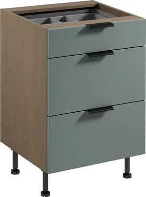 Produktbild von Küchenunterschrank 60 cm mit 3 Schubladen küchenmöbel Küchenblock, Sorento D60S3 AX Grün/Eiche