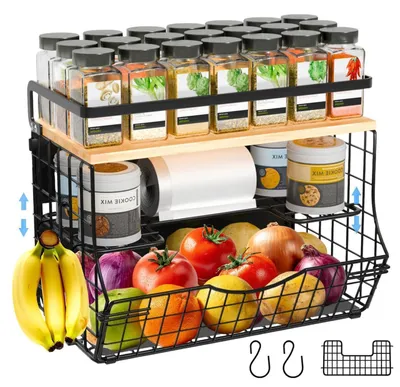 Produktbild von 3-Stöckiges Magnetisches Regal für Kühlschrank, Hängendes Gewürzregal & Obstkorb, Schwarz