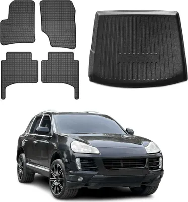 Image de Tapis & bac de coffre Set pour VW Touareg 2003-2009 Caoutchouc TPE Noir 5x