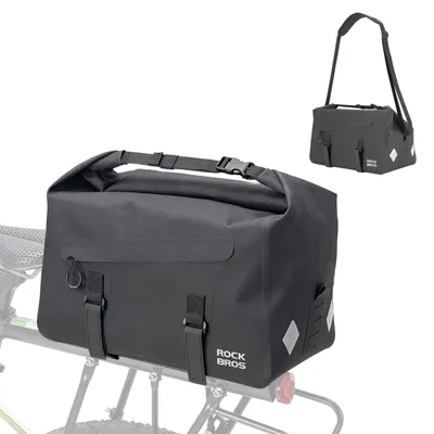 Image de Sacoche de vélo ROCKBROS 16 L, sacoche de porte-bagages imperméable avec fermeture à enroulement. Sacoche de porte-bagages arrière robuste pour les trajets quotidiens et les randonnées. Noir