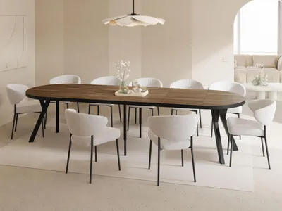 Produktbild von Esstisch Rund Groß XXL Ausziehbar im Loft-Stil – 100 bis 300 cm – Extra Lang Ausziehtisch mit Schwarzen Holzbeinen, Industrieller Tisch für 5-16 Personen – Eiche Dunkelbraun Rustikal