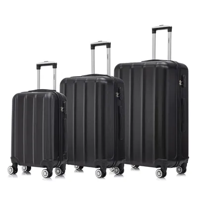 Produktbild von Suitcase Set, Rollkoffer Handgepäck, Kofferset, mit 4 Rollen 360°, Hartschalenreise Zahlenschloss, Weicher Gummigriff (3er Set, M,L&XL,Schwarz)
