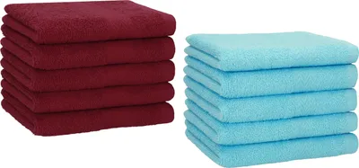 Produktbild von Betz 10 Stück Gästetücher 30x50 cm PREMIUM 100% Baumwolle Set Farbe: dunkelrot und türkis