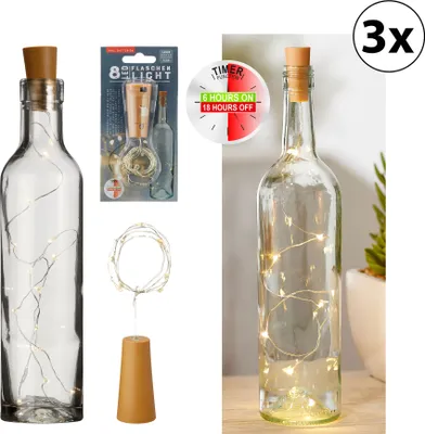 Produktbild von 3er Set 8 LED Flaschenlicht mit Timer und Korken ca. L75cm warmweiß Flasche