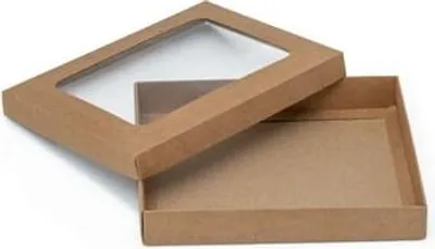 Obrázek produktu pro Ozdobná dárková krabička z hnědé kraftové lepenky, 195 x 155 x 30 mm, s okénkem