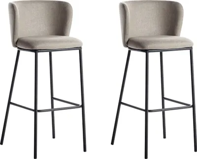 Produktbild von BELIANI Barstuhl 2er Set Taupe Stoffbezug und Metall mit Niedriger Lehne Fußstützen Retro Design Sitzmöbel Wohnzimmer Küche Bar Wohnküche Ausstattung