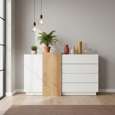 Produktbild von Sideboard Kommode VIANO 160 cm Weiß Eiche Craft Gold grifflos