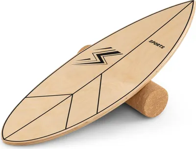 Produktbild von COSTWAY Balance Board mit Korkrolle, 77 cm Wackelbrett in Blattform, Gleichgewichtstrainer aus Birkenholz, Surfboard indoor 100 kg, Balancierbrett