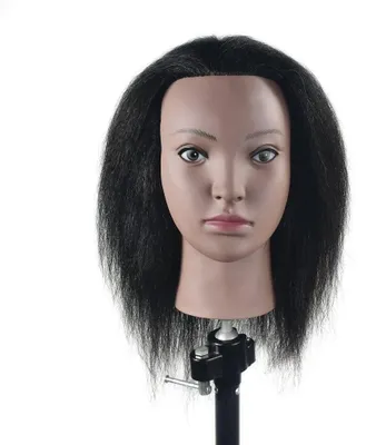 Produktbild von Elzusha – Afro-Kopfmannequin, 100% Echthaar, 45,7 cm, für Friseurausbildung