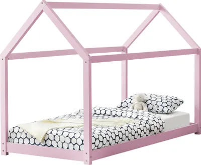 Produktbild von [en.casa] Kinderbett 90x200cm Rosa Haus Holz Natur Bettenhaus Hausbett Kinderzimmer Bett Kinder Kiefernholz
