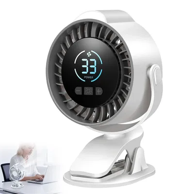 Produktbild von Clip Ventilator USB mit 100 Stufen, 720° drehbar Tischventilator mit LED Display, leiser Akku Ventilator für Kinderwagen, Büro & Camping
