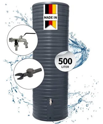 Produktbild von GARANTIA NORDIC Regentonne Komplett-Set 500 Liter graphite grey inkl. Chrom-Doppelauslaufhahn und Fallrohranschluss