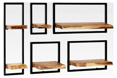 Produktbild von Wandregal-Set aus Akazienholz, 5-teilig, mit Stahl