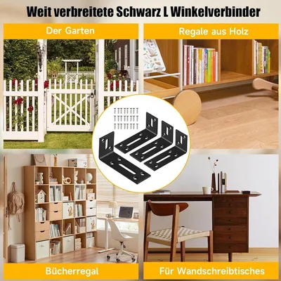 4 Stück L-förmige Eckverbinder - Schwarz - Metallwinkel für Tisch und Stühle - 90 Grad - 80 x 40 mm