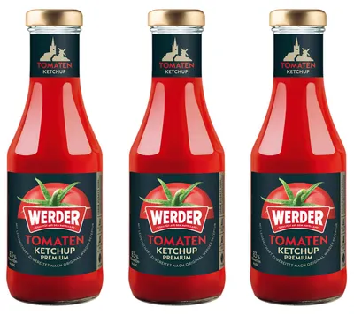 Produktbild von 3x Werder Premium Tomaten Ketchup 450 ml – Premium Ketchup mit 80 % Tomatenmark und fruchtig-würzigem Geschmack