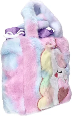 Produktbild von Flauschige Kindertasche Rosa mit Einhorn-Motiv, Reißverschluss, verstellbarem Tragegurt, 22x23x5 cm