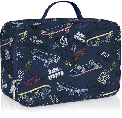 Image de Petite mallette de pique-nique imperméable pour garçon, avec un motif de skateboard, idéale pour l'école et les loisirs