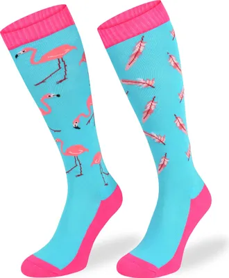 Produktbild von Skiety Reitbekleidung Damen & Herren - Kniestrümpfe für Damen & Herren - Reitsocken Reitsport Damen & Herren - Reitsocke Mädchen - Blue Flamingo, 35-38